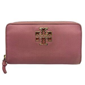 Tory Burch Pink Britten Leather Zip-Around Continental Wallet 8" x 4"